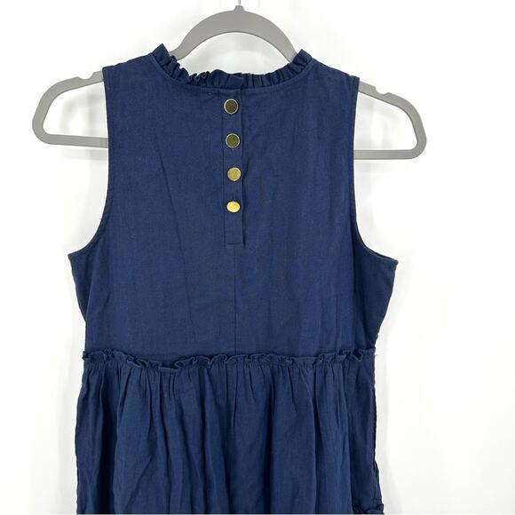 Crown & Ivy Linen Sleeveless Ruffle Neck Dress in navy Size XS - Picture 7 of 8